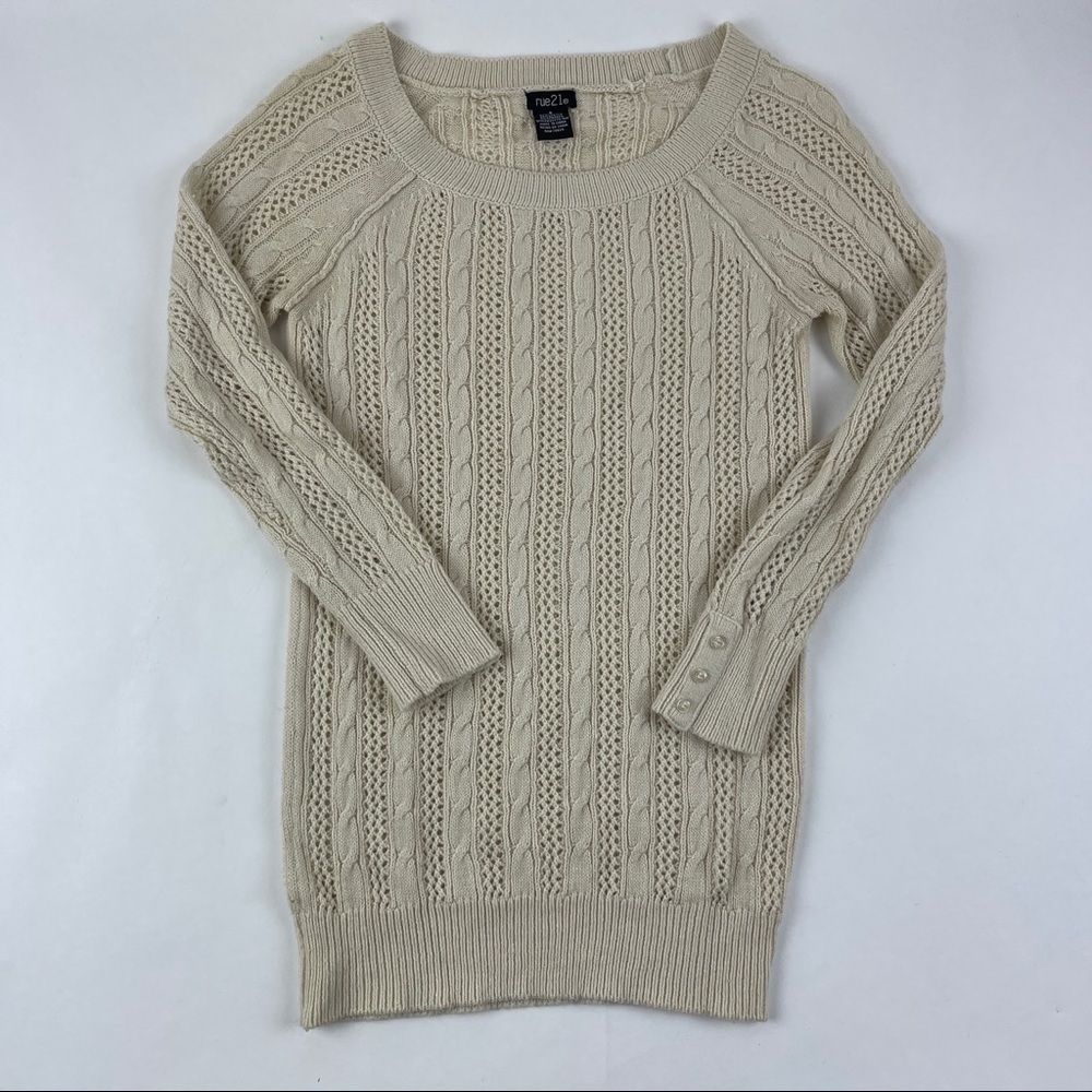Rue 21 Sweater Womens Small Beige Cable Knit Loose Long Sleeve